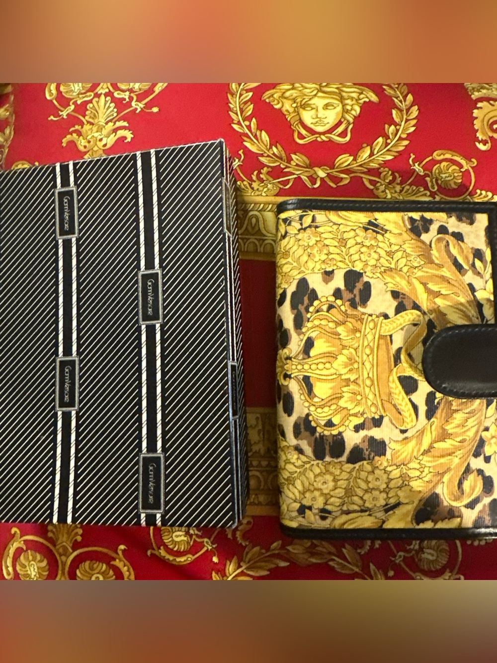 Versace Gold & Black Baroque Leopard Print Wallet/Planner- Vintage